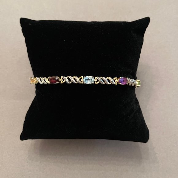 Multi-colored Gemstone & SilverTennis Bracelet, 8" - Picture 2 of 14